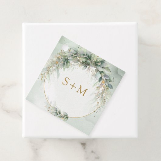 ボホ水色ユーカリ金ゴールド枠イニシャル フェイバータグ (インサイチュ)