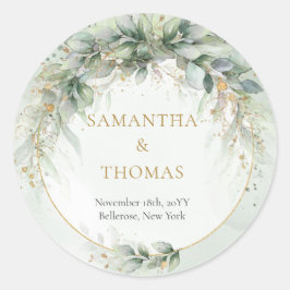 ボホ水色ユーカリ金ゴールド枠シール ラウンドシール