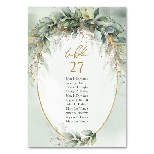 ボホ水色ユーカリ金ゴールド枠テーブル番号 テーブルナンバー (正面)