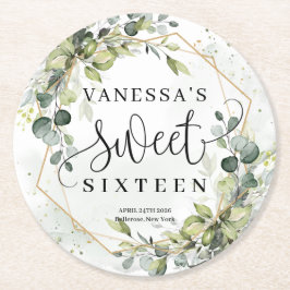 ボホ水色ユーカリ金ゴールド16歳 ラウンドペーパーコースター