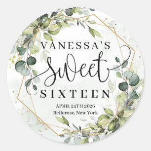 ボホ水色ユーカリ金ゴールドsweet sixteen ラウンドシール