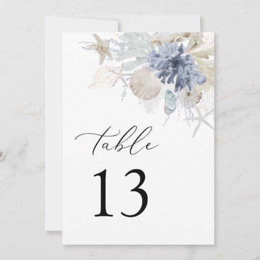 ボホ海ビーチコーラル結婚ブルーのテーブル番号 (裏面)
