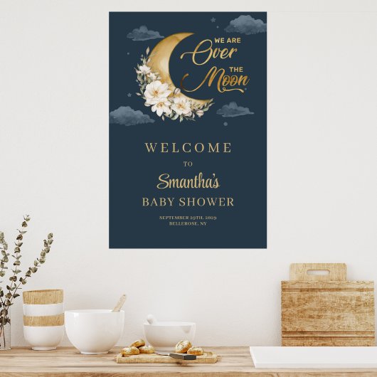 ボホ海軍と金ゴールドムーンフローラベビーシャワーへようこそ ポスター (キッチン)
