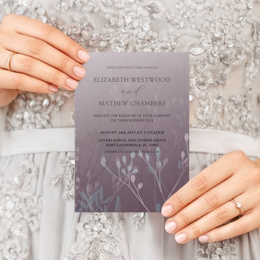 ボホ深い紫プレス結婚葉 招待状