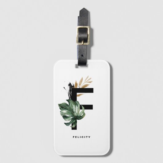 ボホ熱帯サボテン文字Fモノグラムブリデメイド ラゲッジタグ (正面縦)
