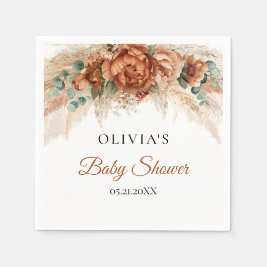 ボホ熱帯テラコッタブルゴーニュさび赤ちゃんシャワー スタンダードカクテルナプキン (正面)
