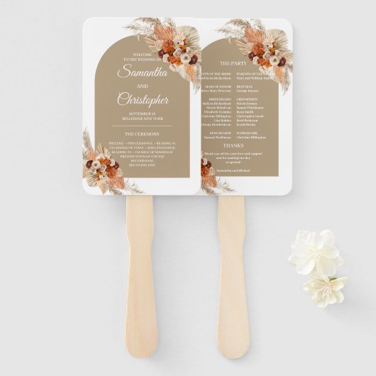 ボホ熱帯テラコッタブルゴーニュフローラアーチ ハンドファン (正面&裏面)