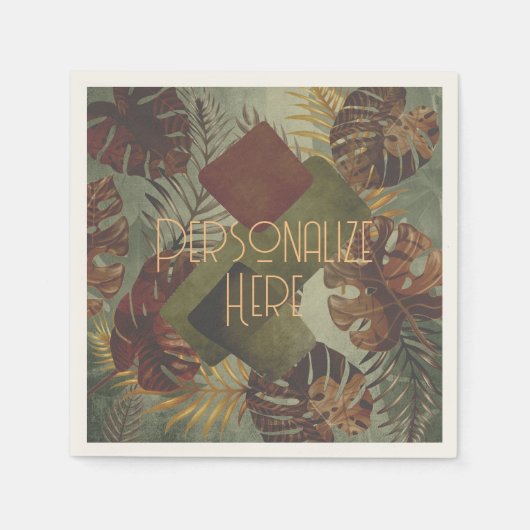 ボホ熱帯性モンスラのヤシの葉70年代の夏 スタンダードカクテルナプキン (正面)