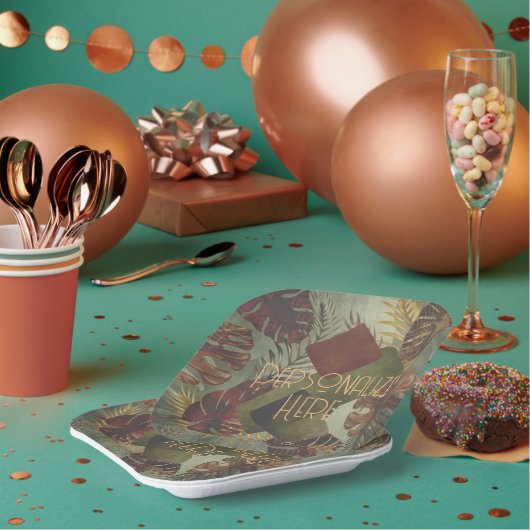 ボホ熱帯性モンスラのヤシの葉70年代の夏 ペーパープレート (複数)