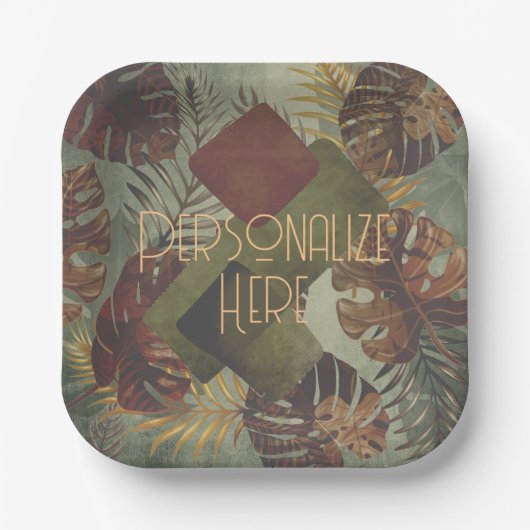 ボホ熱帯性モンスラのヤシの葉70年代の夏 ペーパープレート (正面)