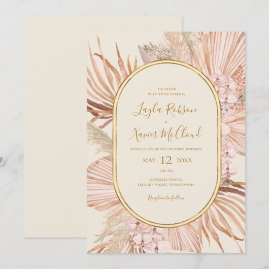 ボホ熱帯植物学 |アイボリーカジュアル結婚の 招待状 (正面/裏面)