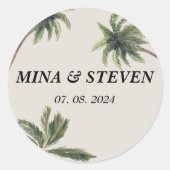 ボホ熱帯水カラーパームビーチ結婚式 ラウンドシール (正面)