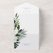 ボホ熱帯緑モダン白写真撮カスタム影 オールインワン招待状 (外側)