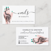 ボホ爪、 ネイルグリーンヘンナタトゥーイラストレーション 名刺 (正面/裏面)