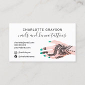 ボホ爪、 ネイルグリーンヘンナタトゥーイラストレーション 名刺 (裏面)