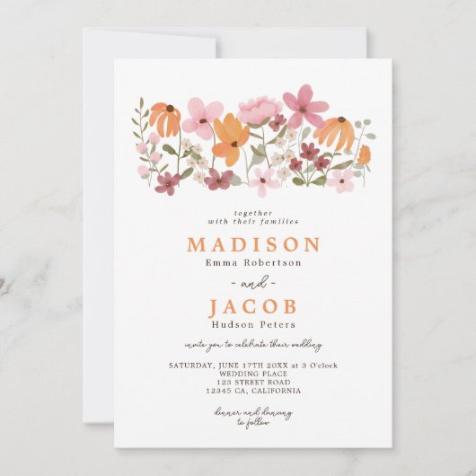 ボホ牧草地の野草のイニシャル結婚ズ 招待状 (正面)