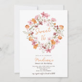 ボホ牧草地ワイルドフラワー写真Sweet 16 招待状 (正面)