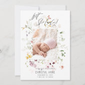 ボホ生まれたばかりのワイルドフラワーフォトコラージュガール誕生 案内状 (正面)