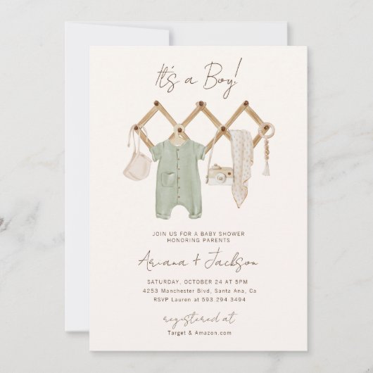 ボホ男の赤ちゃんカップルのシャワー招待状 招待状 (正面)