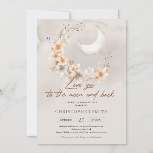 ボホ男女兼用フローラムーンとバックベビー 招待状 (正面)