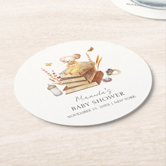 ボホ男女兼用ブックマウス赤ちゃんシャワー ラウンドペーパーコースター (アングル)