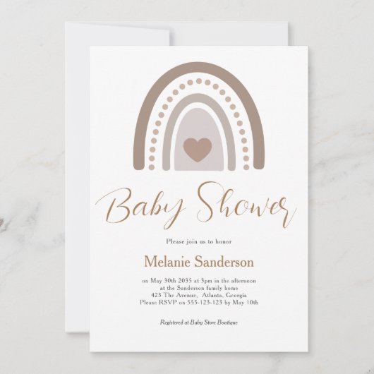 ボホ男女兼用レインボーベビーシャワー 招待状 (正面)
