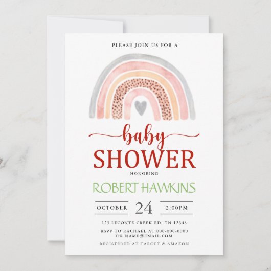 ボホ男女兼用水彩虹の赤ちゃんシャワー 招待状 (正面)