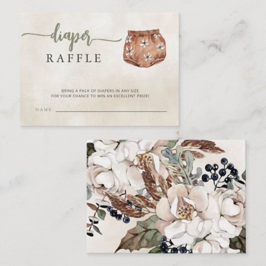 ボホ男女兼用赤ちゃんシャワーおむつラッフル エンクロージャーカード (正面/裏面)