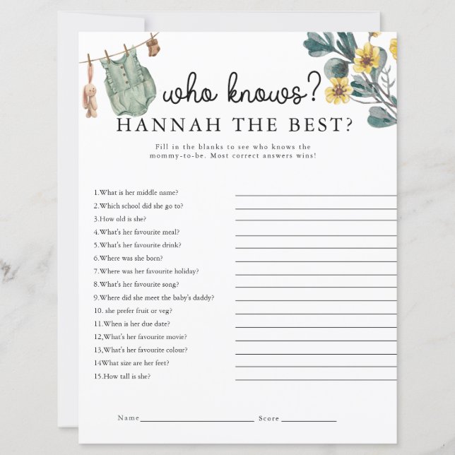 ボホ男女兼用赤ちゃんシャワーゲーム (正面)