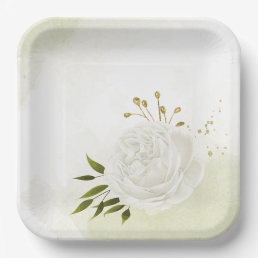 ボホ白い花の緑の葉植物植物 ペーパープレート (正面)