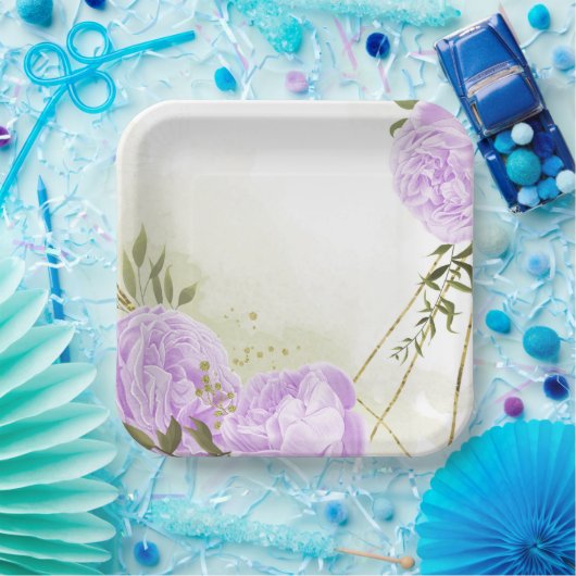 ボホ白い花の緑の葉植物植物 ペーパープレート (パーティー)