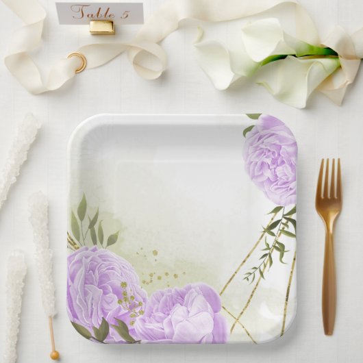 ボホ白い花の緑の葉植物植物 ペーパープレート (ウェディング)