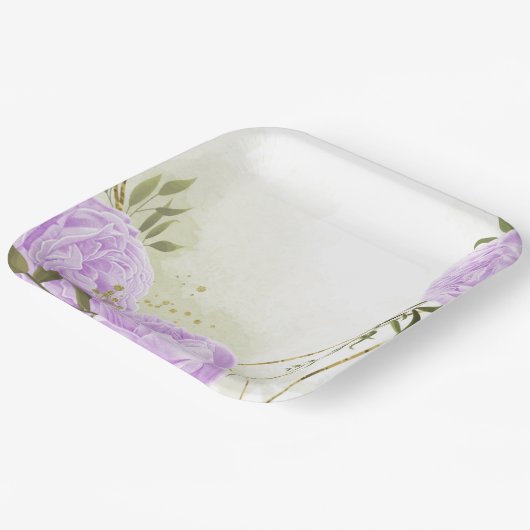 ボホ白い花の緑の葉植物植物 ペーパープレート (傾斜あり)