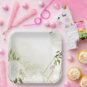 ボホ白い花の緑の葉植物植物 ペーパープレート (パーティー)