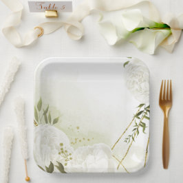 ボホ白い花の緑の葉植物植物 ペーパープレート