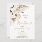 ボホ白エレガント花《キリスト教》洗礼式や命名式バプテスマ 招待状 (正面)