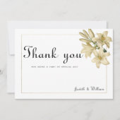 ボホ白エレガント金ゴールドフローラリリーありがとう 招待状 (正面)