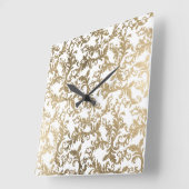 ボホ白金ゴールドフローラヴィンテージダマスク スクエア壁時計 (傾斜)