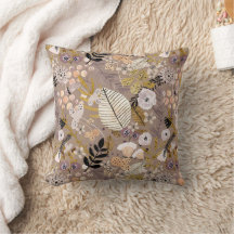 ボホ白黒金ゴールドピーチライン描リーフフラワー