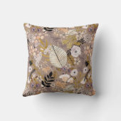 ボホ白黒金ゴールドピーチライン描リーフフラワー クッション (裏面)