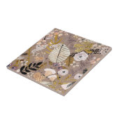 ボホ白黒金ゴールドピーチライン描リーフフローラ タイル (側面)