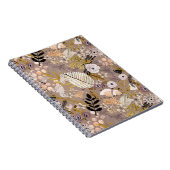 ボホ白黒金ゴールドピーチライン描リーフフローラ ノートブック (右側)