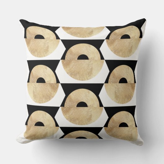 ボホ白黒金ゴールド幾何学模様 クッション (正面)