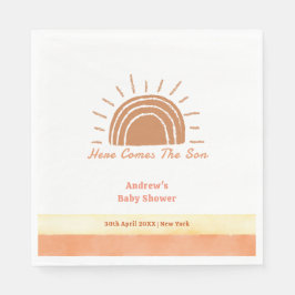ボホ砂漠ここに息子の赤ちゃんシャワーが来る スタンダードランチョンナプキン