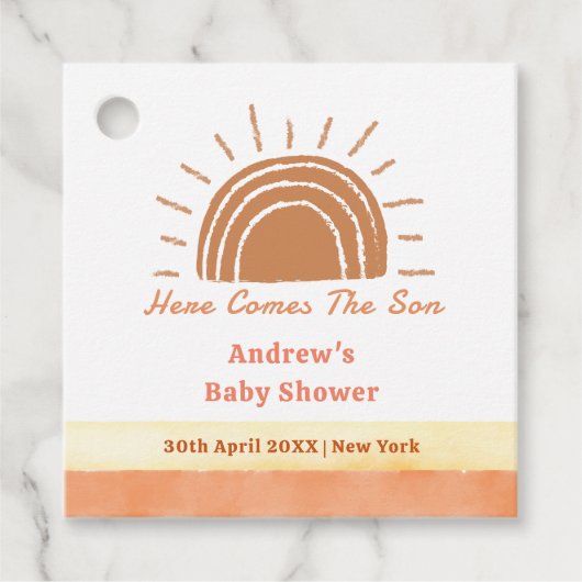 ボホ砂漠ここに息子の赤ちゃんシャワーが来る フェイバータグ (正面)