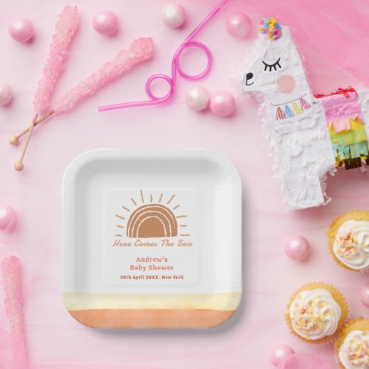 ボホ砂漠ここに息子の赤ちゃんシャワーが来る ペーパープレート (パーティー)