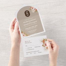 ボホ砂漠のフローラアーチのフレーム地球トーン オールインワン招待状