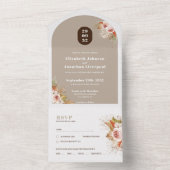 ボホ砂漠のフローラアーチのフレーム地球トーン オールインワン招待状 (内側)