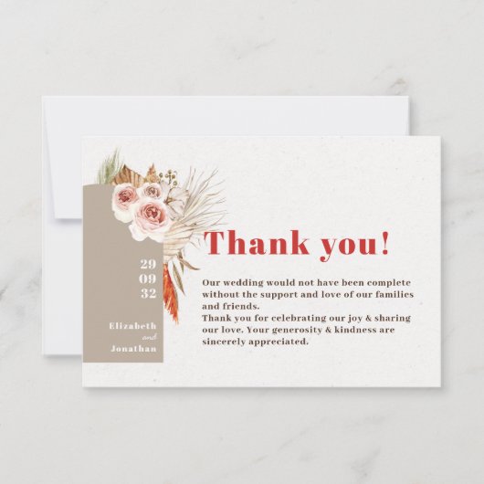 ボホ砂漠の乾燥した花の土色のアーチ サンキューカード (正面)