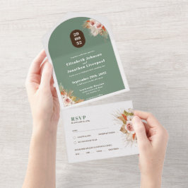 ボホ砂漠フローラアーチ枠 オールインワン招待状